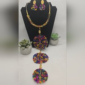Gold Mandala Pendant Necklace with Intricate Beadwork